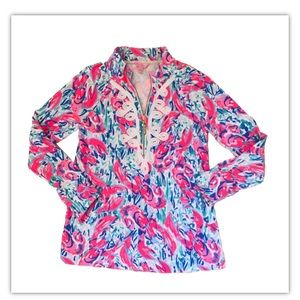 Lilly Pulitzer Women Zip Up Sweater Top Size S Pink Blue Long Sleeve